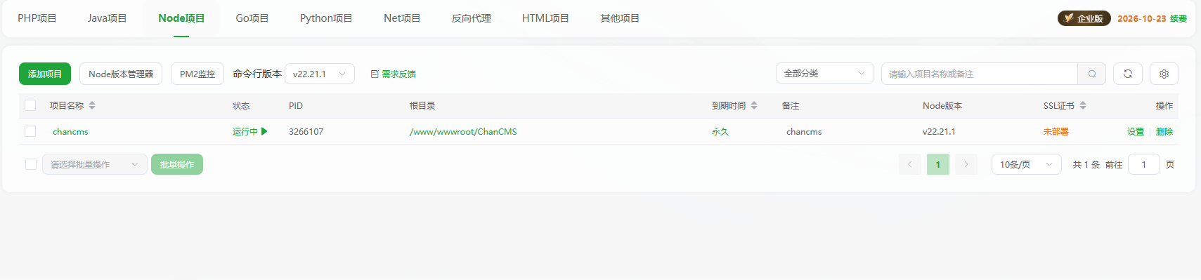 添加 Node 项目