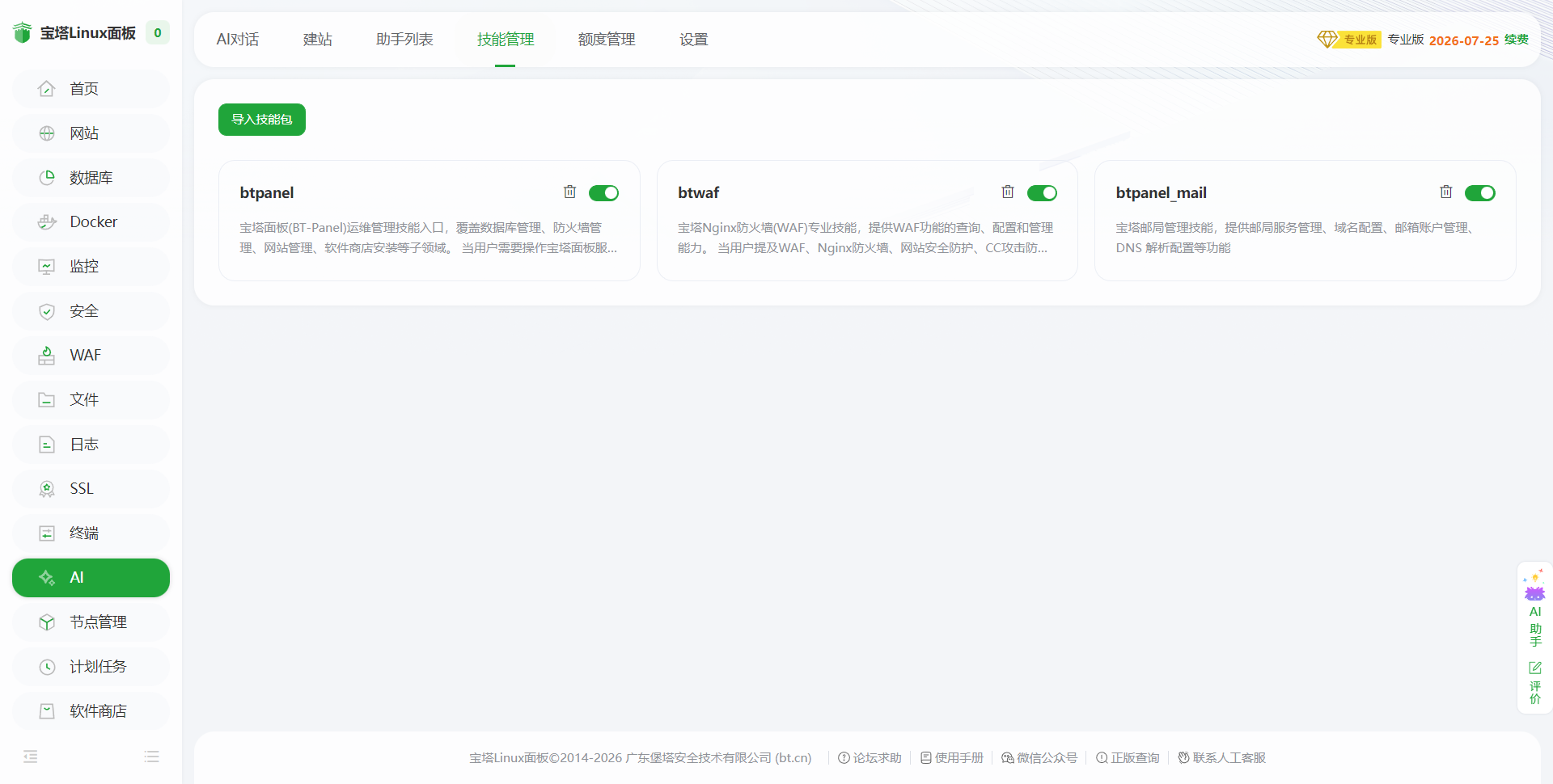 AI 助手技能管理